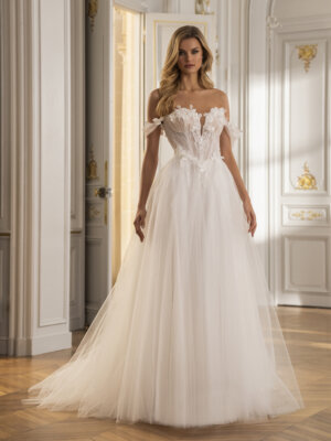 samira trägerlose a linie mit perlen, 3d blüten und einem schlitz