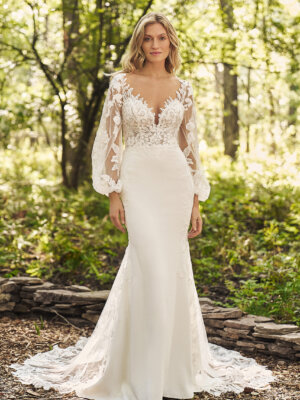 maila enges brautkleid mit schleppe und abnehmbaren Ärmeln