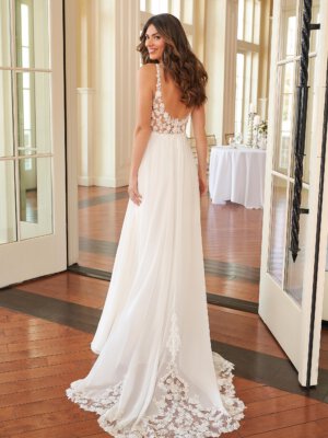 solea fließendes chiffonkleid mit glitzer und bestickter schleppe