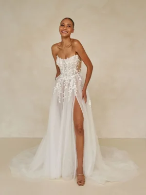 waite brautkleid mit geradem ausschnitt und 3d spitze