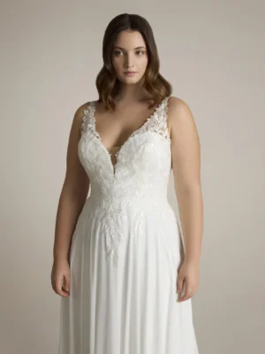 daria fließendes brautkleid mit blätterspitze und breiten trägern