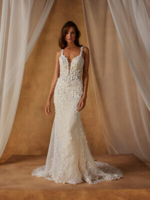 niall fit and flare brautkleid mit blätterspitze und